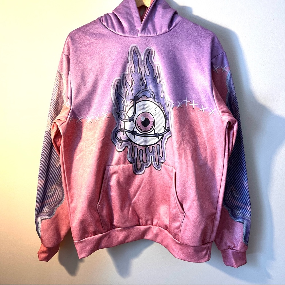 Hoodie, Purple and Pink Eye Ball Graphic Men's‎ size Large